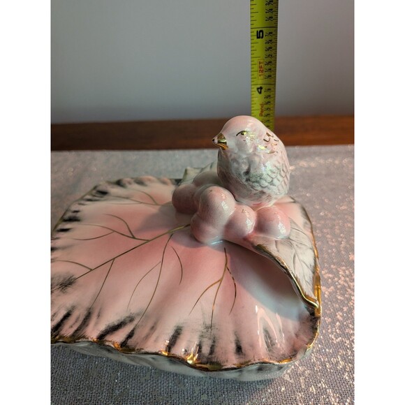 Ucagco Ceramics Japan Antq Vtg Pink Gray Gold Bird Trinket Vanity Cig Box MCM - Picture 13 of 14